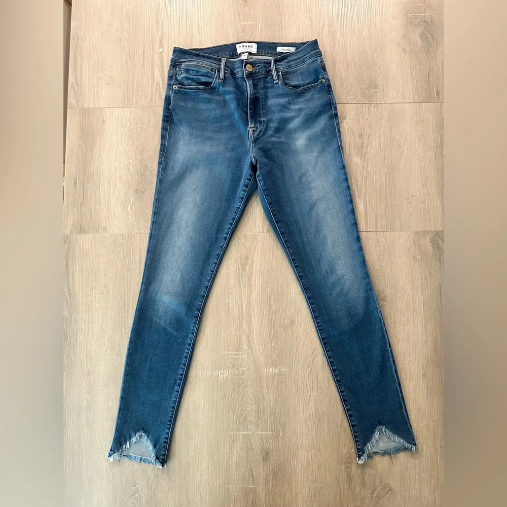 FRAME Le High Skinny Triangle Raw Hem‎ Jeans Sulham Wash Size 30 - Picture 3 of 9